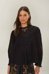 Black Short Sleeve Collar Blouse | FARM Rio Women