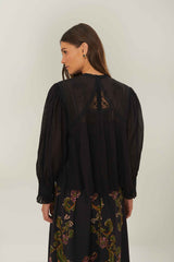 Black Short Sleeve Collar Blouse | FARM Rio Women