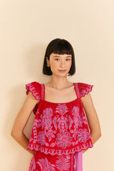 Red Palm Tree Richelieu Blouse | FARM Rio Women