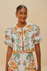 Off-White Delicate Forest Scarves Euroflax™ Premium Linen Blouse | FARM Rio Women