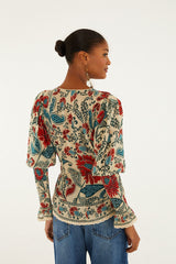 Sand Francesca Long Sleeve Blouse | FARM Rio | FARM Rio Women