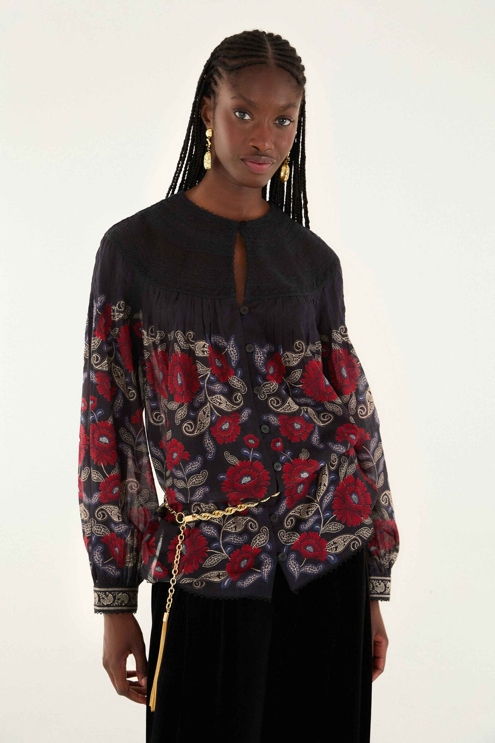 Black Valentina Long Sleeve Blouse | FARM Rio | FARM Rio Women