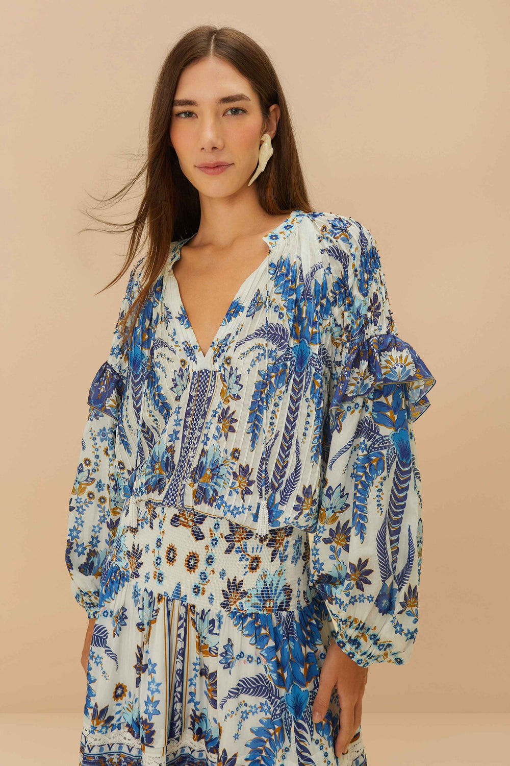 Off-White Ana Tapestry Blouse | FARM Rio Women