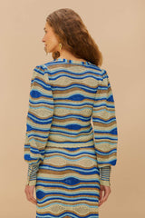 Blue Mixed Waves Knit Blouse | FARM Rio Women
