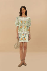 Folk Floral Off-White Scoop Neck Short Sleeve Blouse | FARM Rio Women
