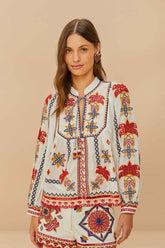 Off-White Marys Tiles Embroidered Blouse | FARM Rio Women
