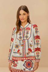 Off-White Marys Tiles Embroidered Blouse | FARM Rio Women