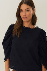 Black 3D Flowers Blouse | FARM Rio Women