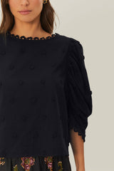 Black 3D Flowers Blouse | FARM Rio Women