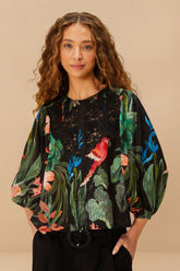 Midnight Macaw Fiesta Black Blouse | FARM Rio Women