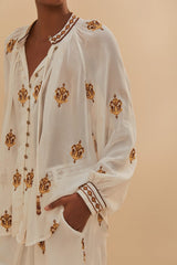 Off-White Anchor Tapestry Embroidered Long Sleeve Blouse | FARM Rio Women