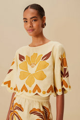 Sand Summer Cutwork Euroflax™ Premium Linen Blouse | FARM Rio Women