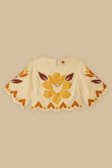 Sand Summer Cutwork Euroflax™ Premium Linen Blouse | FARM Rio Women