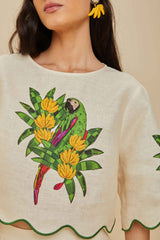 Off-White Maracana Bird Euroflax™ Premium Linen Blouse | FARM Rio Women