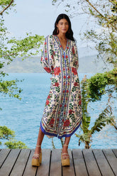Off-White Flower Tapestry LENZING™ ECOVERO™ Euroflax™ Maxi Dress | FARM Rio Women