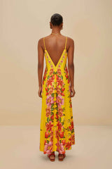 Yellow Summer Fruit Scarf LENZING™ ECOVERO™ Euroflax™ Maxi Dress | FARM Rio Women
