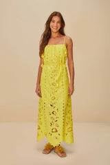 Yellow Richelieu Sleeveless LENZING™ ECOVERO™ Euroflax™ Maxi Dress | FARM Rio Women