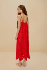 Red Flowers Richelieu LENZING™ ECOVERO™ Euroflax™ Maxi Dress | FARM Rio Women