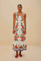 Off-White Flower Tapestry LENZING™ ECOVERO™ Euroflax™ Maxi Dress | FARM Rio Women