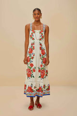 Off-White Flower Tapestry LENZING™ ECOVERO™ Euroflax™ Maxi Dress | FARM Rio Women