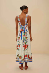 Off-White Flower Tapestry LENZING™ ECOVERO™ Euroflax™ Maxi Dress | FARM Rio Women