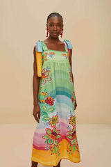 Multicolor Aura Floral Embroidered Euroflax™ Premium Linen Maxi Dress | FARM Rio Women