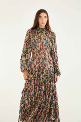 Pink Blurred Tiny Flowers Long Sleeve Maxi Dress | FARM Rio | FARM Rio Women