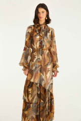 Cream Dotted Macaws Long Sleeve Maxi Dress | FARM Rio | FARM Rio Women
