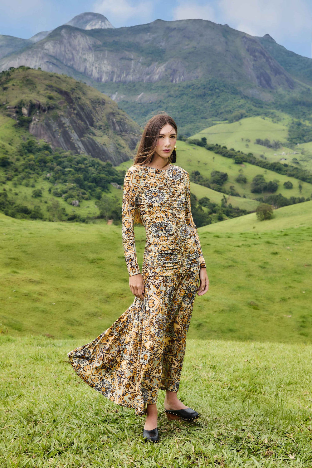 Blue Winter Tapestry Long Sleeve Maxi Dress | FARM Rio | FARM Rio Women
