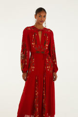 Red Berry Garden Long Sleeve Pleated Maxi Dress | FARM Rio | FARM Rio Women