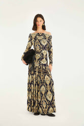 Navy Blue Wonderful Arabesque Off-Shoulder Maxi Dress | FARM Rio | FARM Rio Women