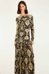 Navy Blue Wonderful Arabesque Off-Shoulder Maxi Dress | FARM Rio | FARM Rio Women