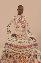 Cream Winter Garden Ruffle Maxi Dress | FARM Rio Women