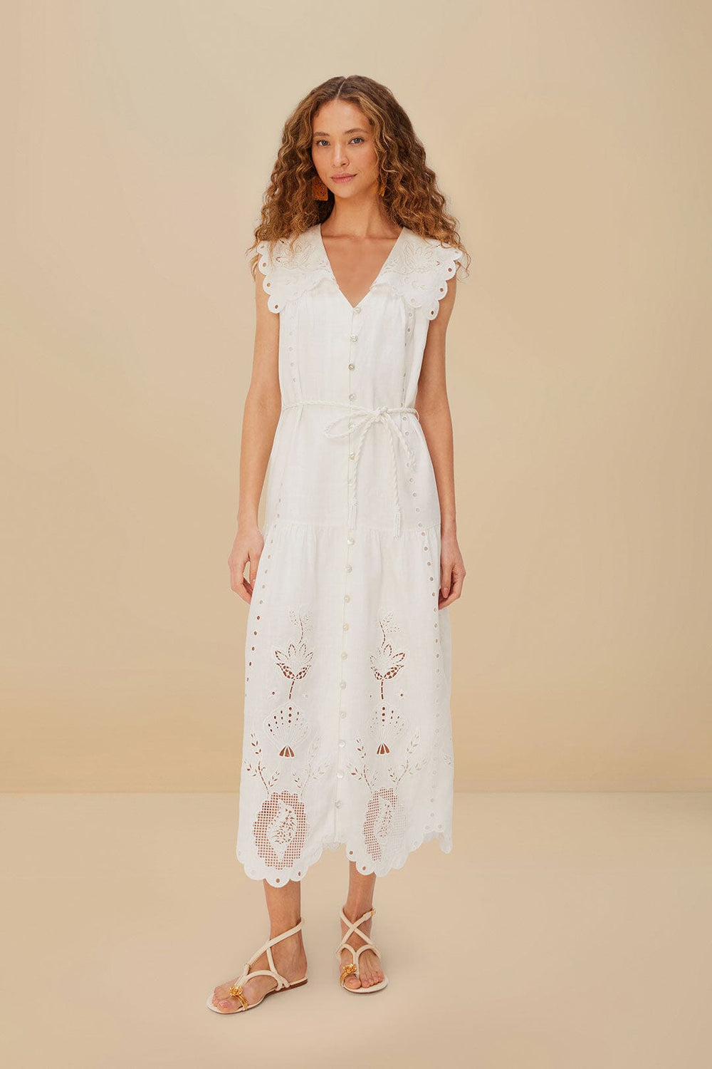 Off-White Sleeveless Euroflax™ Premium Linen Maxi Dress | FARM Rio Women