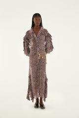 Pink Baby Leopard Long Sleeve Angled Frill Maxi Dress | FARM Rio | FARM Rio Women