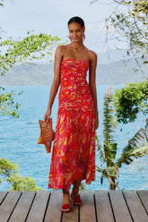Orange Flying Birds Strapless Midi Dress | FARM Rio Women