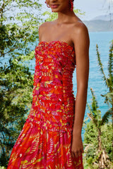 Orange Flying Birds Strapless Midi Dress | FARM Rio Women