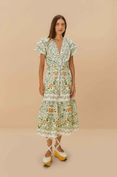 Off-White Folk Floral Lace Midi Dress | FARM Rio Women