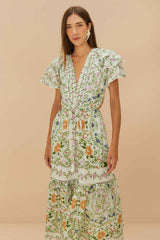 Off-White Folk Floral Lace Midi Dress | FARM Rio Women