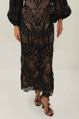 Black Nature Guipure Midi Dress | FARM Rio Women