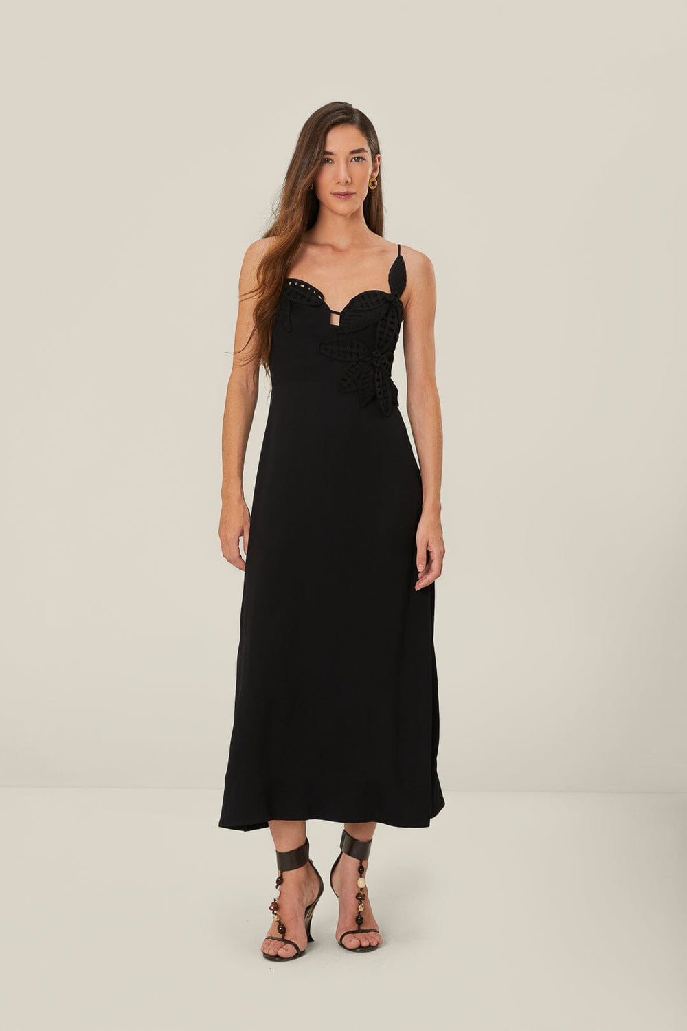 Black Flowered Bust Midi Dress | FARM Rio Women