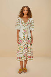 Off-White Palm Dream Wrap Midi Dress | FARM Rio Women