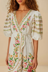 Off-White Palm Dream Wrap Midi Dress | FARM Rio Women