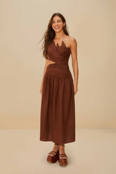 Burgundy Leaves Cut-Out LENZING™ ECOVERO™ Euroflax™ Midi Dress | FARM Rio Women