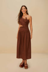Burgundy Leaves Cut-Out LENZING™ ECOVERO™ Euroflax™ Midi Dress | FARM Rio Women