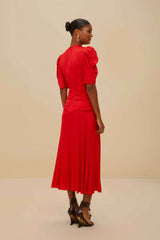 Red Gathered Midi Dress | FARM Rio Women