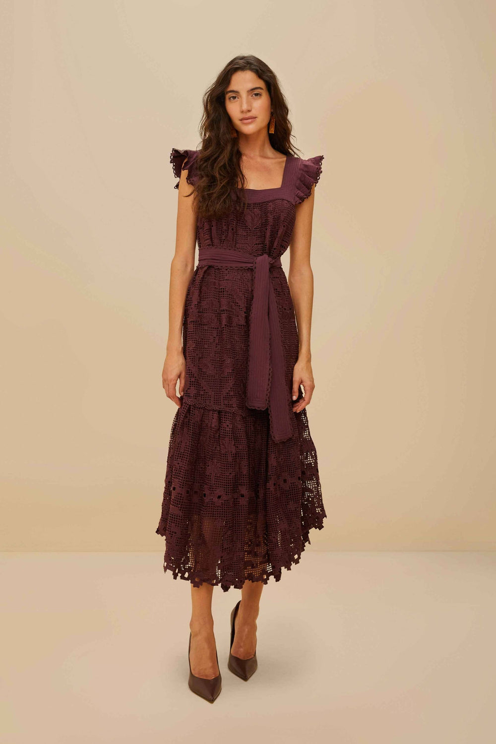 Brown Pineapple Guipure Midi Dress | FARM Rio Women