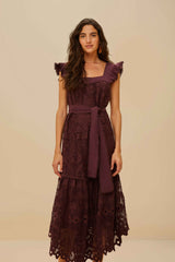 Brown Pineapple Guipure Midi Dress | FARM Rio Women