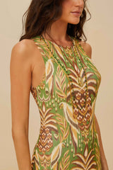 Pineapple Tapestry Green Tulle Midi Dress | FARM Rio Women