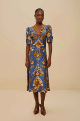 Blue Ornament Floral Midi Dress | FARM Rio Women